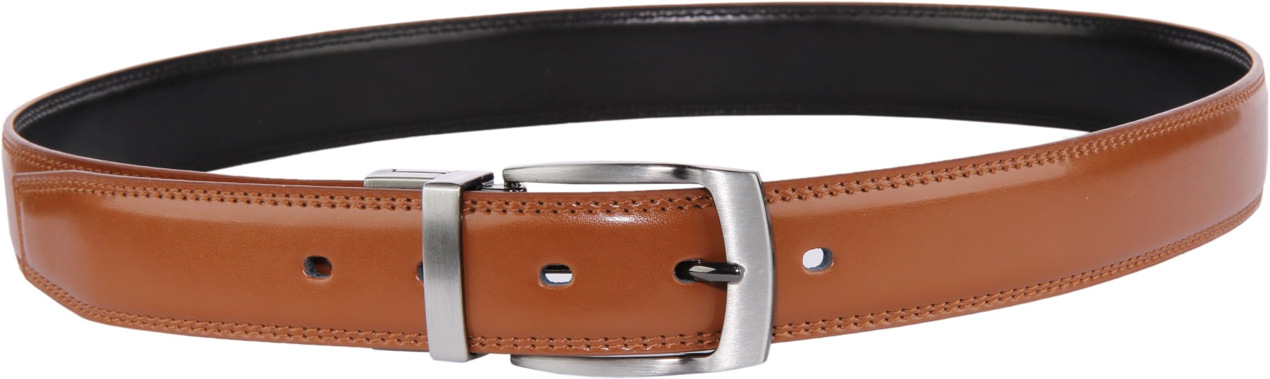 JUSTINREESS ENGLAND Eli Men’s Genuine Leather Reversible Belt 1.25", Leather Casual 2 Sides Belts with Anti-Scratch Zinc-Alloy Adjustable Buckle (Black & Brown, Size 34, Waist 32")