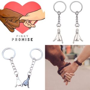 Meimimix 2Pcs Pinky Promise Keychain for Couple Matching BFF Best Friend Girlfriend Boyfriend Love Family Birthday Valentines Day Jewellery (Silver)