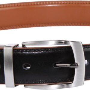 JUSTINREESS ENGLAND Eli Men’s Genuine Leather Reversible Belt 1.25", Leather Casual 2 Sides Belts with Anti-Scratch Zinc-Alloy Adjustable Buckle (Black & Brown, Size 34, Waist 32")