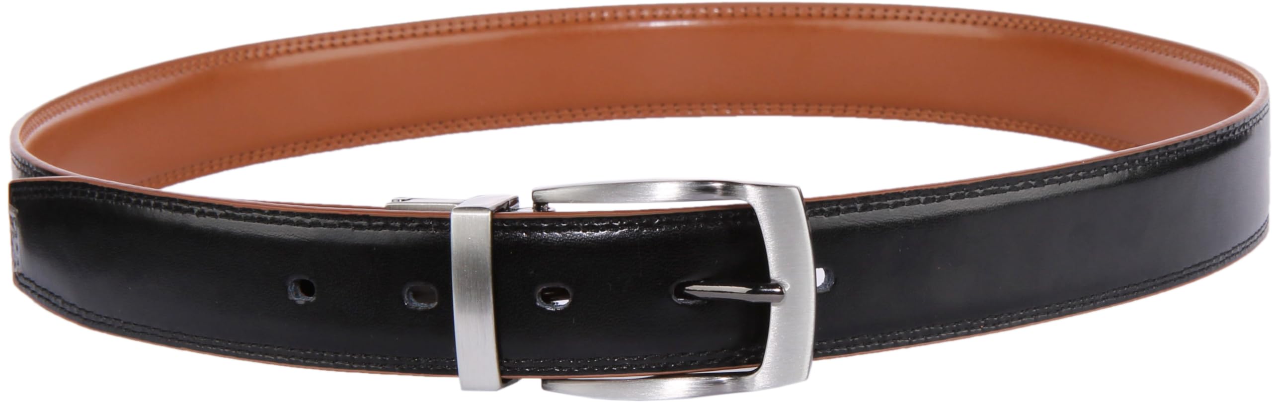 JUSTINREESS ENGLAND Eli Men’s Genuine Leather Reversible Belt 1.25", Leather Casual 2 Sides Belts with Anti-Scratch Zinc-Alloy Adjustable Buckle (Black & Brown, Size 34, Waist 32")