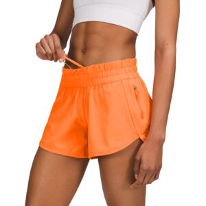 aurefin 4'' women's low waisted running shorts,quick dry athletic shorts with liner and zipper pocket 036orange/m