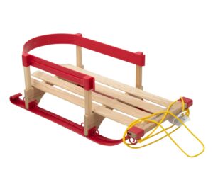 superio children wooden sled, snow sled for toddlers, kids sleigh with pull ropes, baby sled, red (wooden sled)