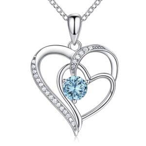 ninamaid birthstone necklace for women, heart necklace 18k white gold filled sterling silver diamond necklaces jewelry birthday gifts for women