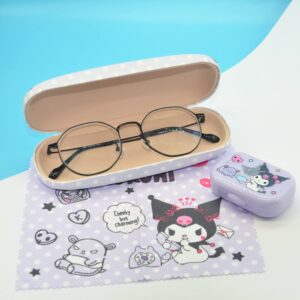 Kawaii Hard Shell Eyeglasses Case with Cleaning Cloth, Portable Kitty Cat Contact Lens Case Kit with Mirror for Women Girls, Cute Lens Holder Kit, Eyeglass Holder Box Fits Most Glasses Sunglasses Case