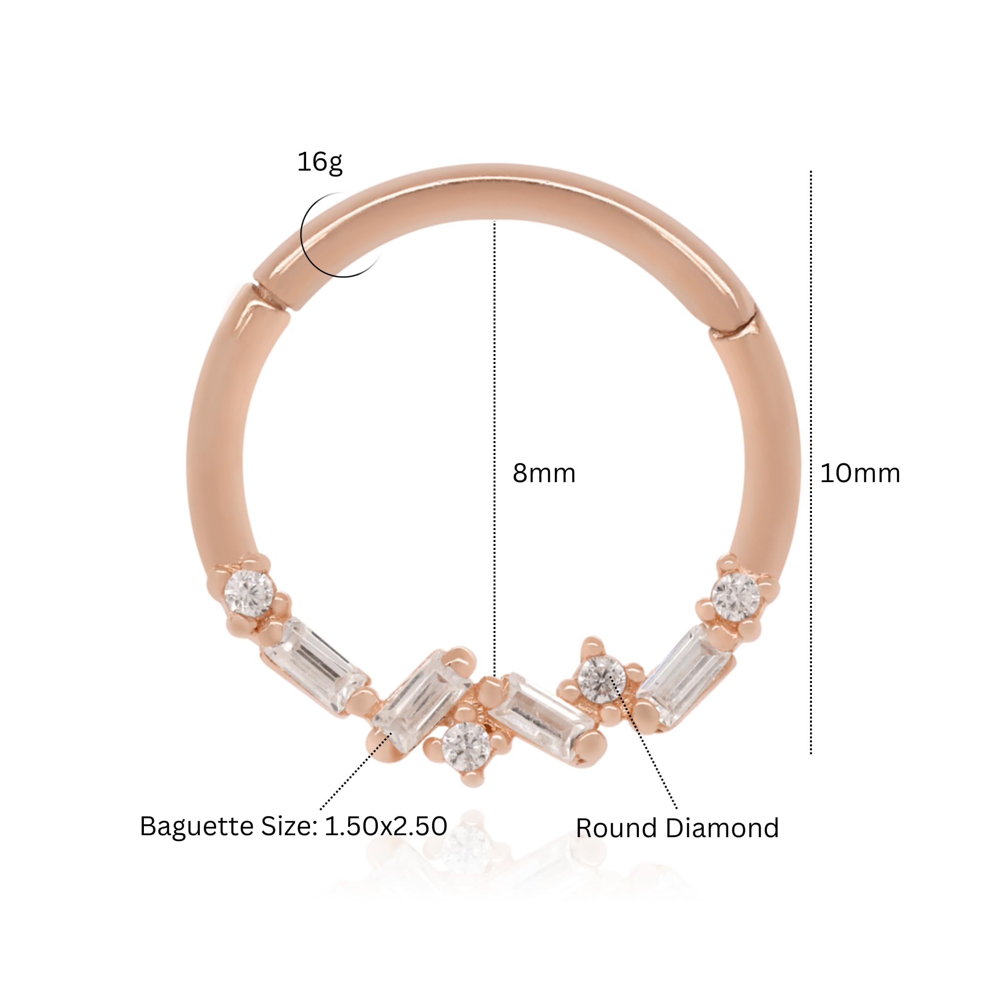 CUSHIONBLUE 14k Gold Baguette Diamond Cluster Hoop, Genuine Diamond Cartilage, Tragus Daith Helix Septum Ring,Gifts for her (Yellow Gold, 14K Gold)