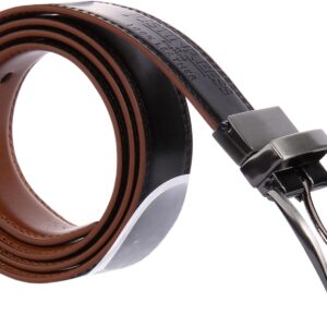 JUSTINREESS ENGLAND Eli Men’s Genuine Leather Reversible Belt 1.25", Leather Casual 2 Sides Belts with Anti-Scratch Zinc-Alloy Adjustable Buckle (Black & Brown, Size 34, Waist 32")