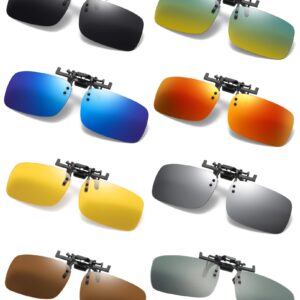 RuiJinGen Clip on sunglasses over the prescription glasses Polarized Lens UV Protection Flip Up Rimless Sunglasses 8 Pack