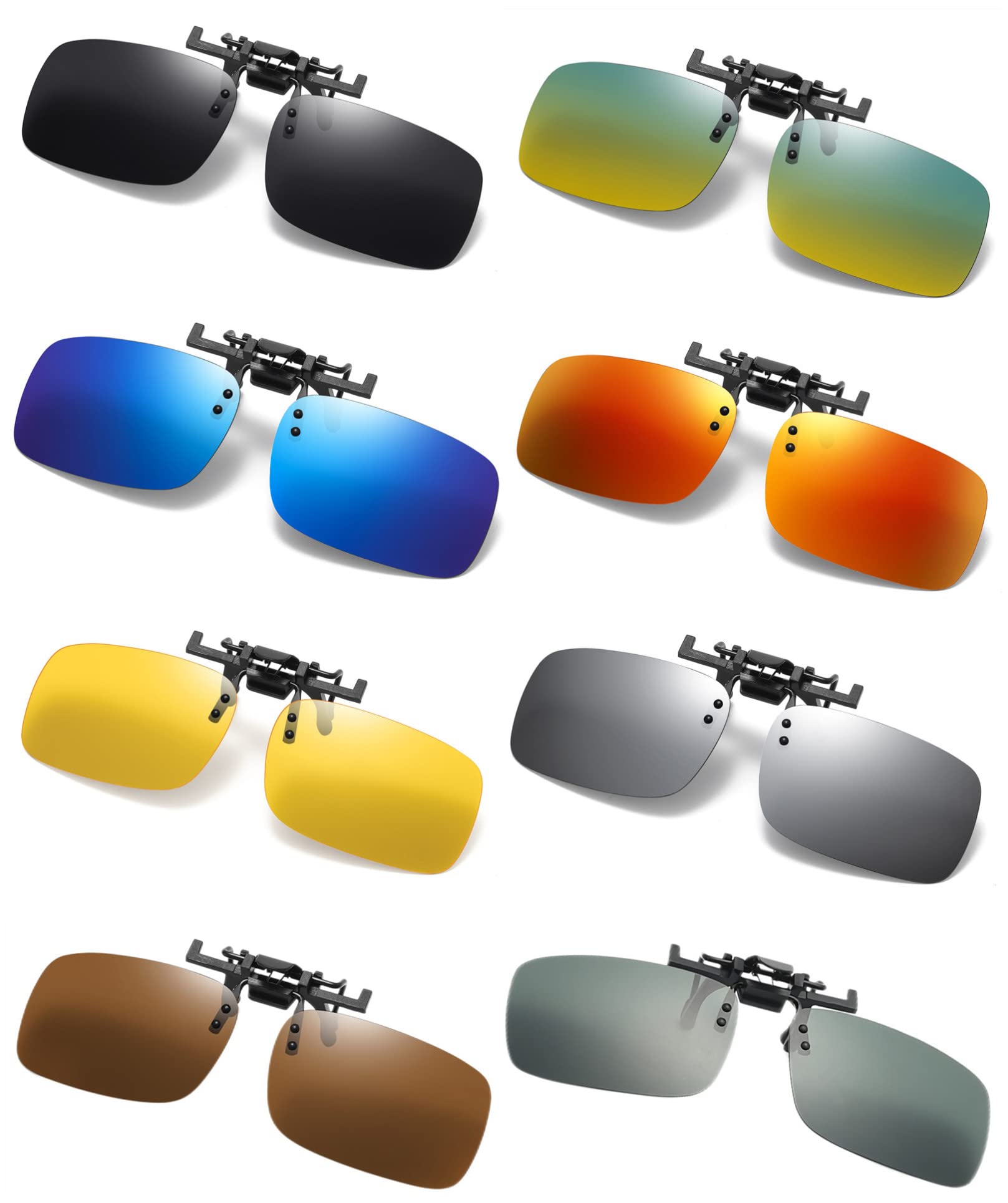 RuiJinGen Clip on sunglasses over the prescription glasses Polarized Lens UV Protection Flip Up Rimless Sunglasses 8 Pack