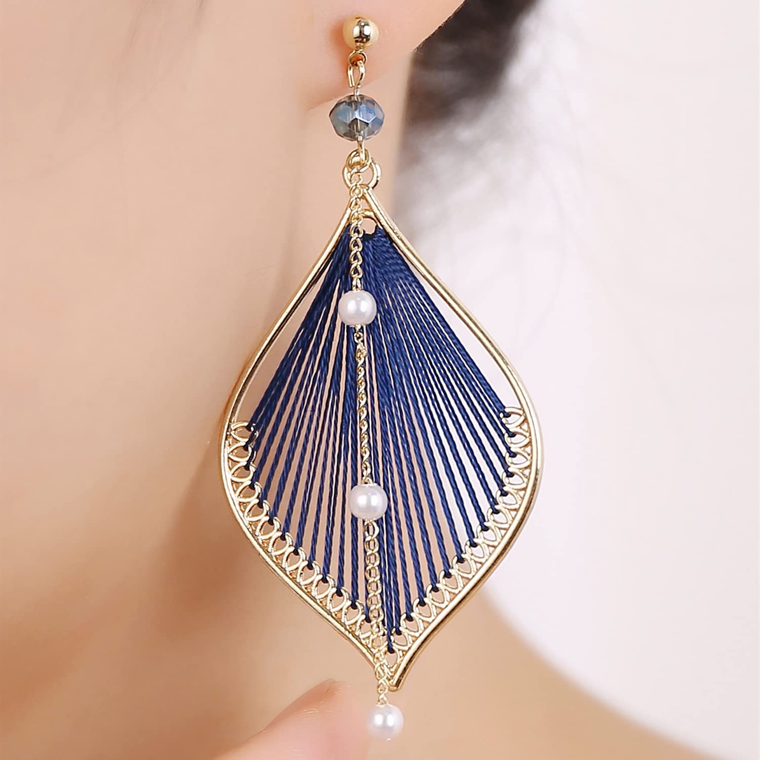 Earrings for Women Colorful Layered Leaf Earrings Bohemian Dangle Drop Tassel Silver Earrings Women Gifts leaf layered silver earrings Black Pearl