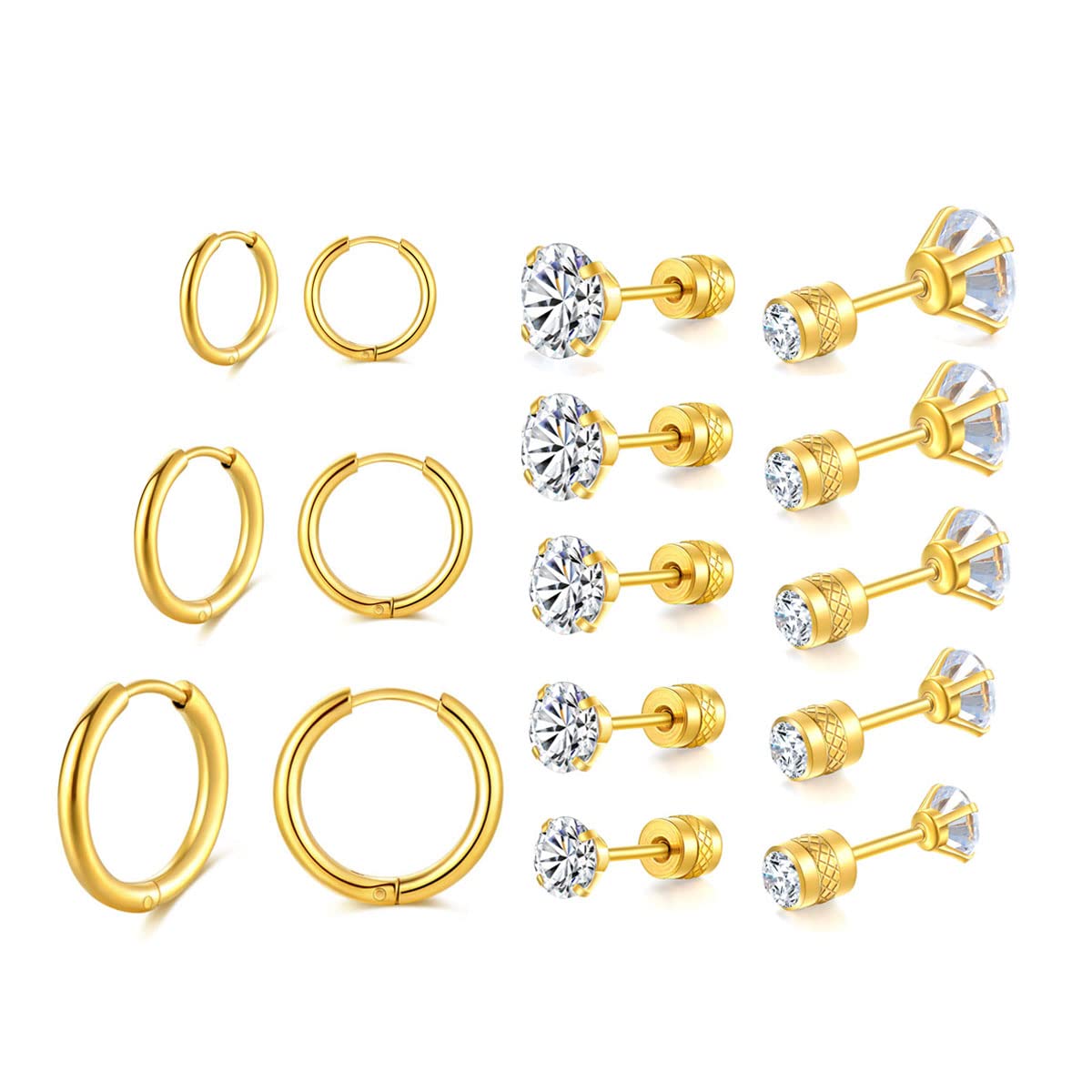 Dainty 8 Pairs Surgical Stainless Steel Earrings 14K Gold Plated Hoop Earrings,Stainless Steel,14K Gold Plated