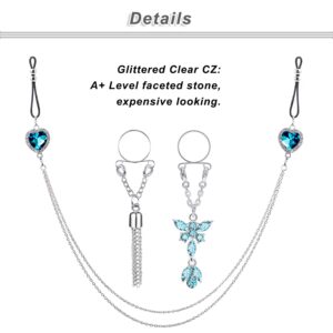 Ocptiy Fake Clamps Piercing Jewelry for Women Men Butterfly Fake belly Chain Cute Stainless Surgical Steel Faux Silver Bar Non-Piercing Clip On Dangle Body Piercing Jewelry for Women