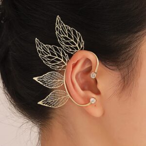 Yumikoo Elf Ear Cuffs Fairy Earrings Non Piercing Golden Leaves Earrings for Women