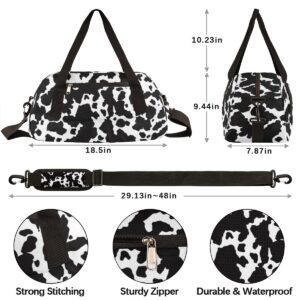 Black White Cow Print Gym Bag for Women and Men,Farm Animal Small Duffel Bag for Sports, Gyms, Yoga, Weekend Getaway, Travel Overnight Bag Workout Bag Cheer Dance Bag for Girls Boys Teen