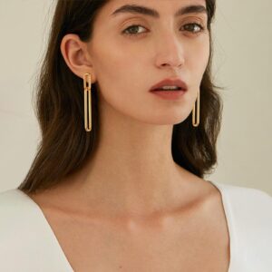 MUYAN Gold Long Geometric Drop Dangle Earrings for Women Trendy Long Paperclip Link Dangle Earrings Fashion Jewelry