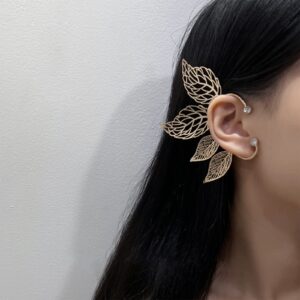 Yumikoo Elf Ear Cuffs Fairy Earrings Non Piercing Golden Leaves Earrings for Women