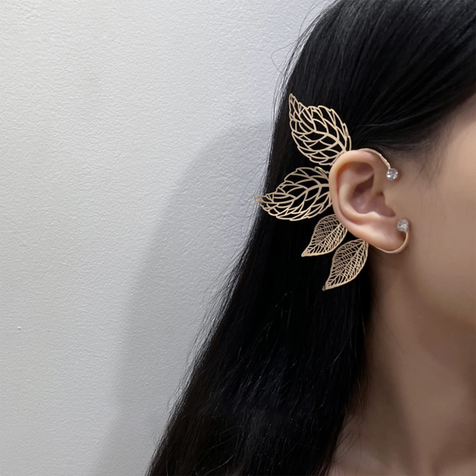 Yumikoo Elf Ear Cuffs Fairy Earrings Non Piercing Golden Leaves Earrings for Women