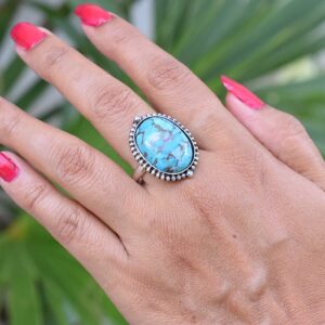 Rekha Gems Blue Copper Turquoise Ring-925 Sterling Silver Ring-Turquoise Jewelry- BTQ-35 (9 US)