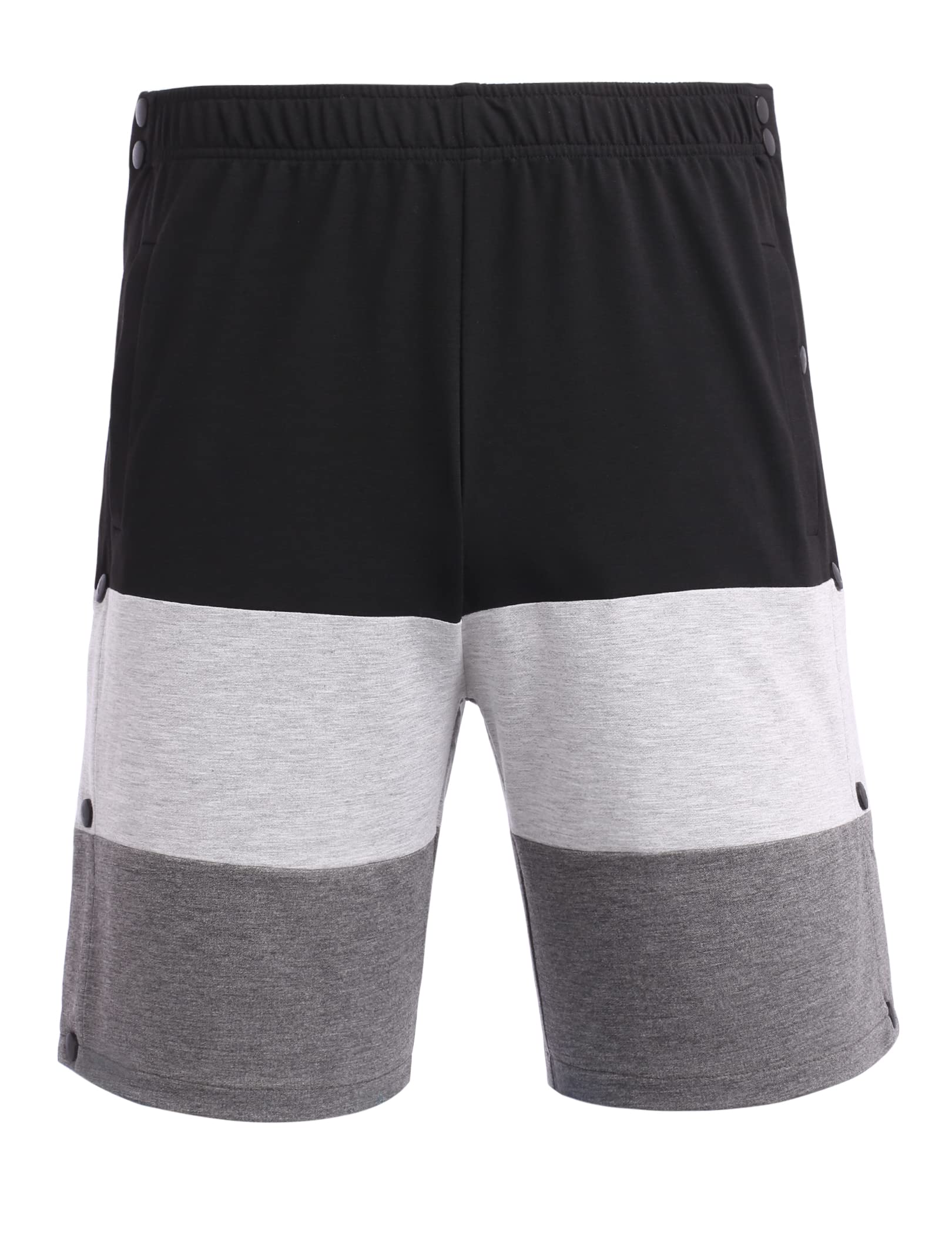 Deyeek Tear Away Shorts for Men Side Snap Cotton Color Block Shorts Post Surgery Recovery Break Away Pants with Pockets