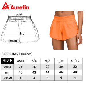 Aurefin 4'' Women's Low Waisted Running Shorts,Quick Dry Athletic Shorts with Liner and Zipper Pocket 036Orange/M