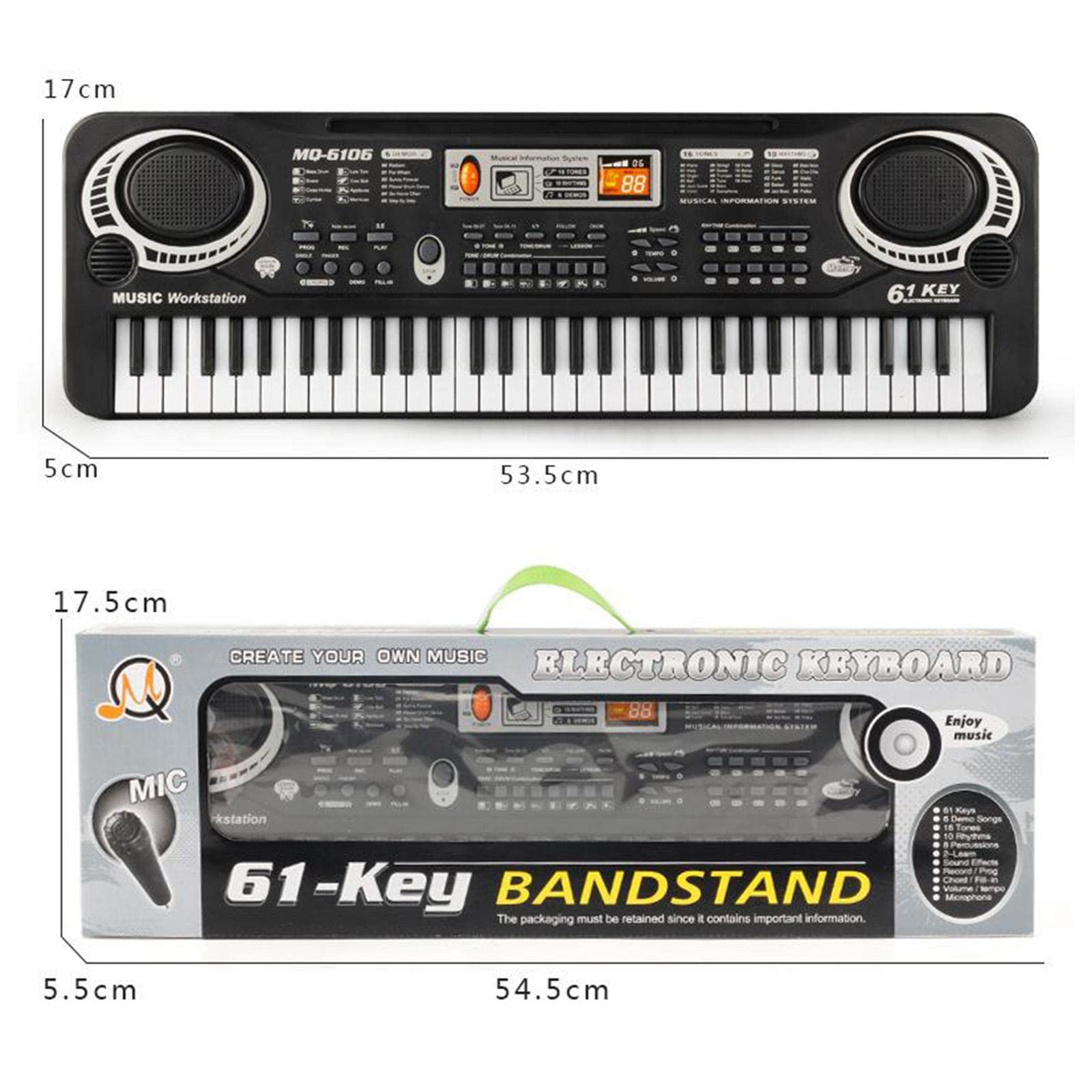 Tachiuwa 61 Keys Electronic Organ Digital Piano Keyboard with Microphone Kid Gifts