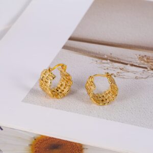 WOWORAMA Filigree Hoop Earrings for Women 14K Gold Chunky Hoops Wide Braided Huggie Hoop Earrings Round Ball Hoop Earrings Boho Trendy Minimalist Earrings - Gold Braid Hoops