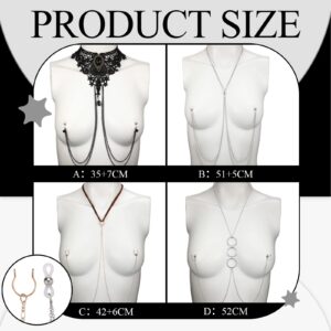 4 Pcs Non Piercing Bra Body Chain with Necklaces Body Chain Non Piercing with Chain Adjustable Bra Body Jewelry Non Piercing (Classic Style)