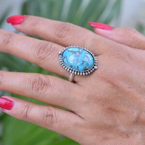 Rekha Gems Blue Copper Turquoise Ring-925 Sterling Silver Ring-Turquoise Jewelry- BTQ-35 (9 US)