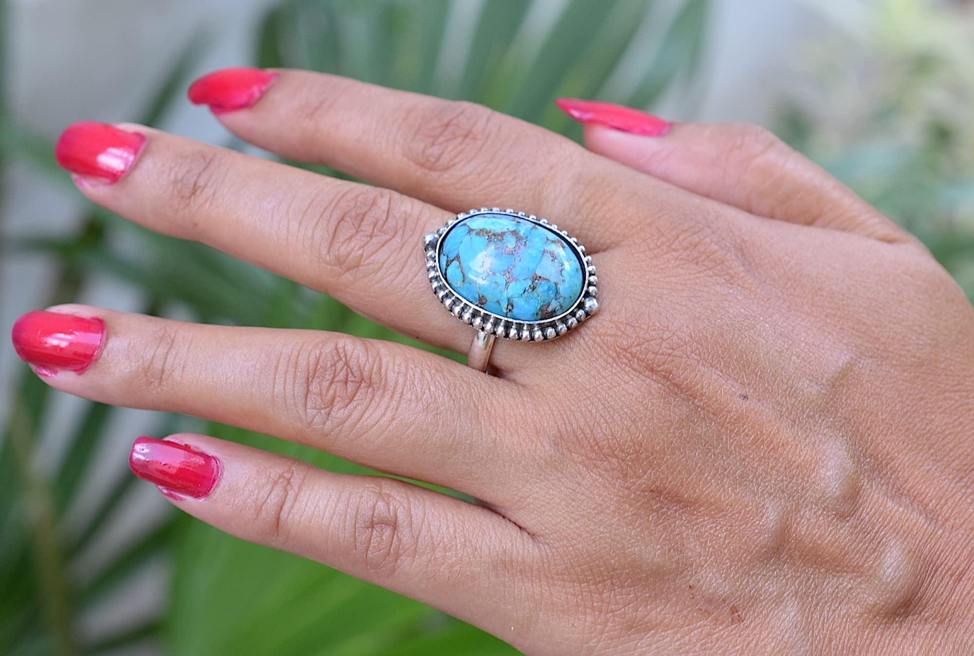 Rekha Gems Blue Copper Turquoise Ring-925 Sterling Silver Ring-Turquoise Jewelry- BTQ-35 (9 US)