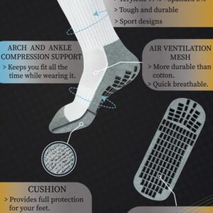 RATIVE Anti Slip Non Skid Slipper Hospital Crew Socks with grips for Adults Men Women (XXL, 4 pairs-back stripes)