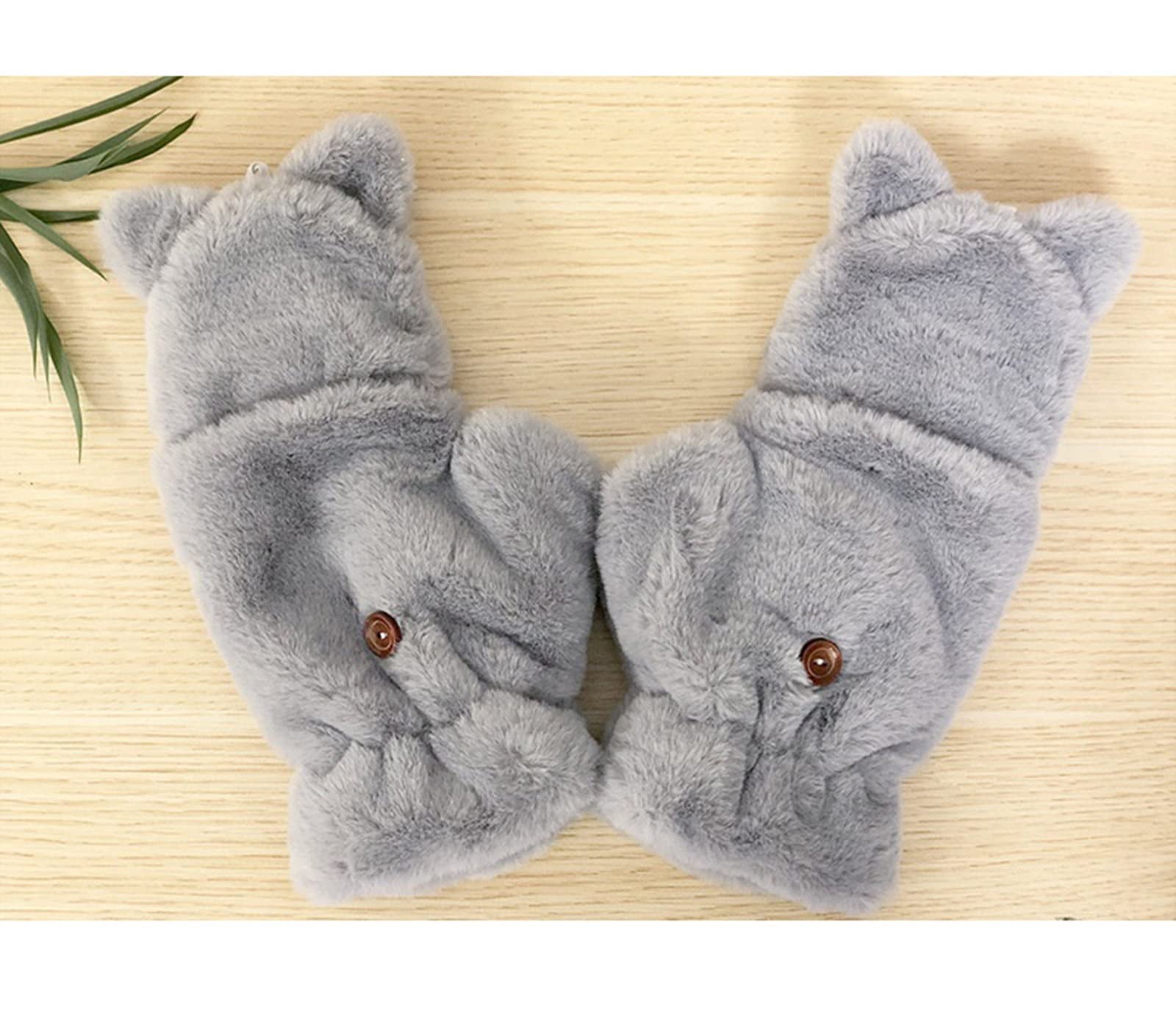 Women Winter Cute Cartoon Fur Rabbit Mittens Fingerless Gloves Plush Warm Glove Soft Thick Flexible Half Finger Gloves (Color : White, Gloves Size : One Size)