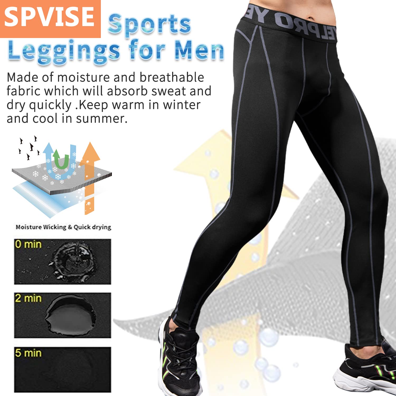 SPVISE Men's Compression Pants Leggings Sports Tights Cool Dry Athletic Baselayer Active Men Pants Workout Running Yoga Gym