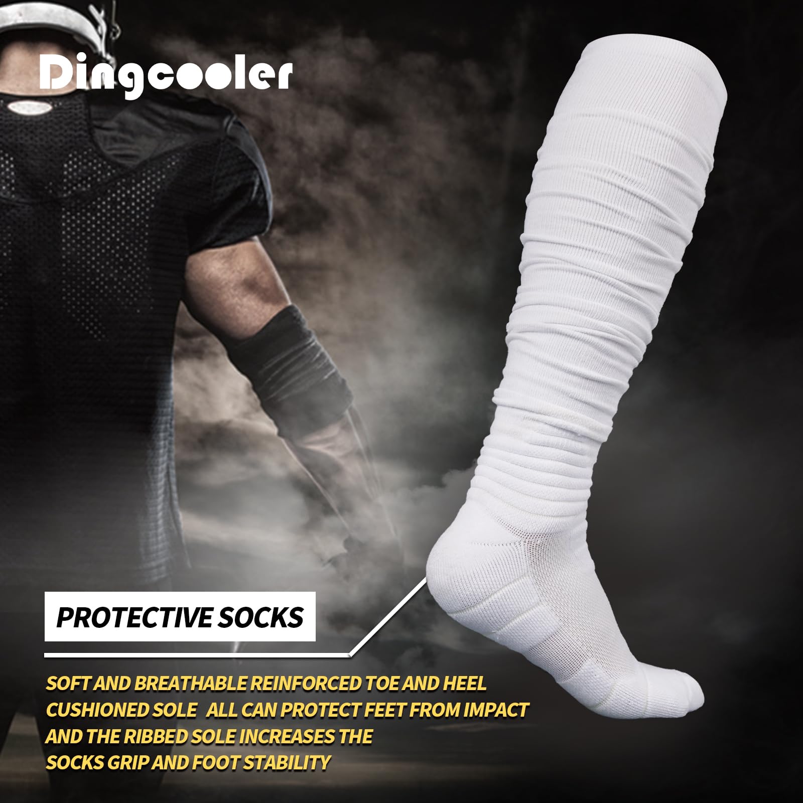 Dingcooler Scrunch Football Socks 1 Pair, Ultra Long Ankle Padded Athletic Socks for Men Women Boys Girls