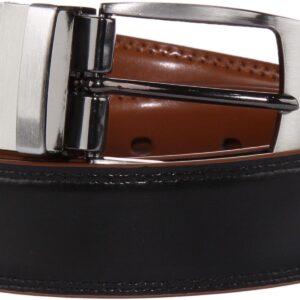 JUSTINREESS ENGLAND Eli Men’s Genuine Leather Reversible Belt 1.25", Leather Casual 2 Sides Belts with Anti-Scratch Zinc-Alloy Adjustable Buckle (Black & Brown, Size 34, Waist 32")