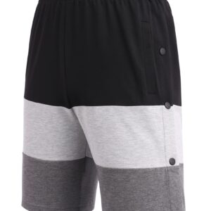 Deyeek Tear Away Shorts for Men Side Snap Cotton Color Block Shorts Post Surgery Recovery Break Away Pants with Pockets