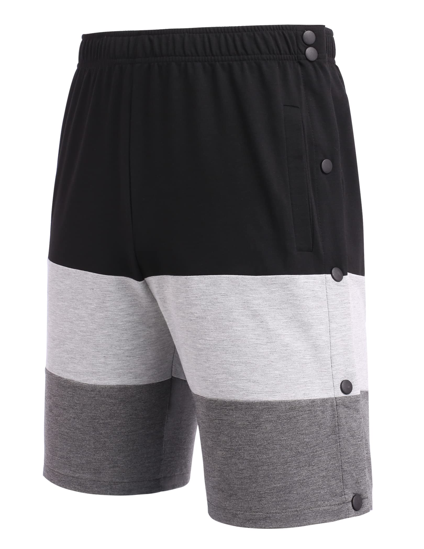 Deyeek Tear Away Shorts for Men Side Snap Cotton Color Block Shorts Post Surgery Recovery Break Away Pants with Pockets