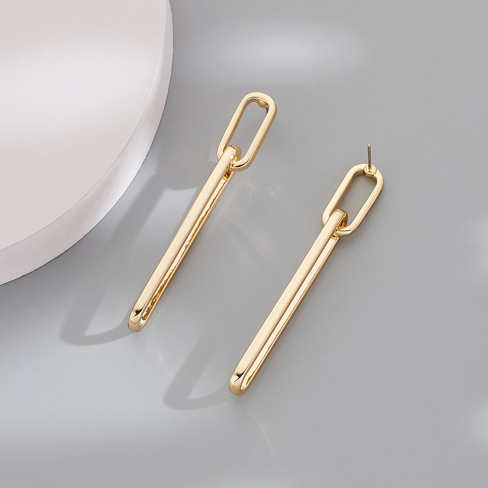 MUYAN Gold Long Geometric Drop Dangle Earrings for Women Trendy Long Paperclip Link Dangle Earrings Fashion Jewelry