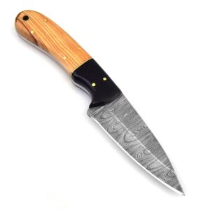 S50- Professional Custom Handmade Damascus Hunting Knife - Best Damascus steel Fixed Blade Hunting Skinning Knife Camping, Survival Knife with Leather Sheath Overall length of hunting knife is 8” blade 3.5” handle 4.5”