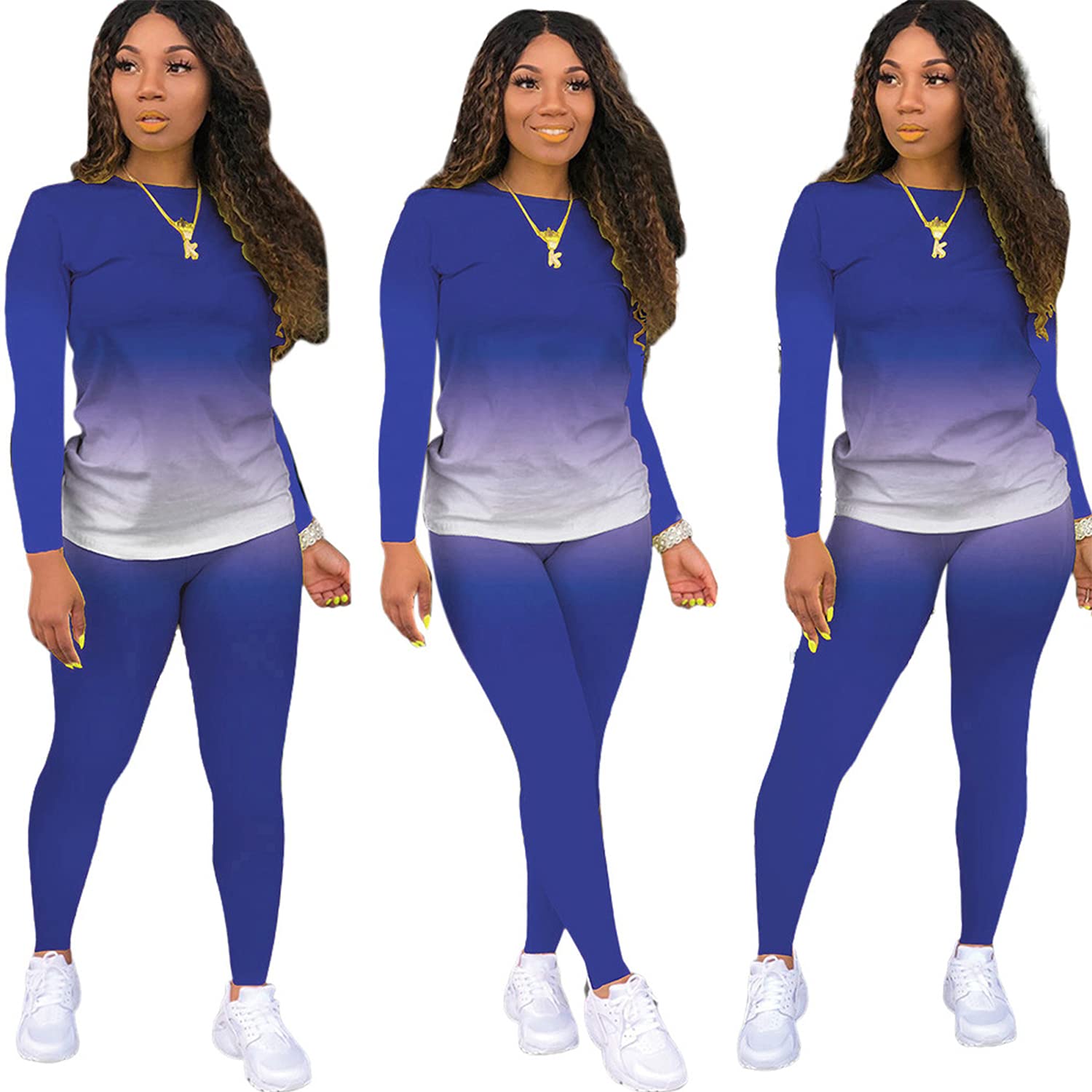 JSVZREU Two Piece Outfits for Women Pants Loungewear Set 2 Piece Outfits Sweatsuit Track Suits Matching Jogger Lounge Sets Long Sleeve(Blue,XL)