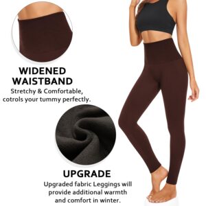 2 Pack Fleece Lined Leggings Women-High Waisted Winter Tummy Control Thermal Warm Yoga Pants for Hiking Workout(Small-Medium, B-2 Pack-Black,Brown)