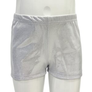 KKmeter Kids Girls Metallic Ballet Dance Booty Shorts Sports Gymnastics Yoga Workout Cycling Running Activewear Shorts (Silver, 11-12)