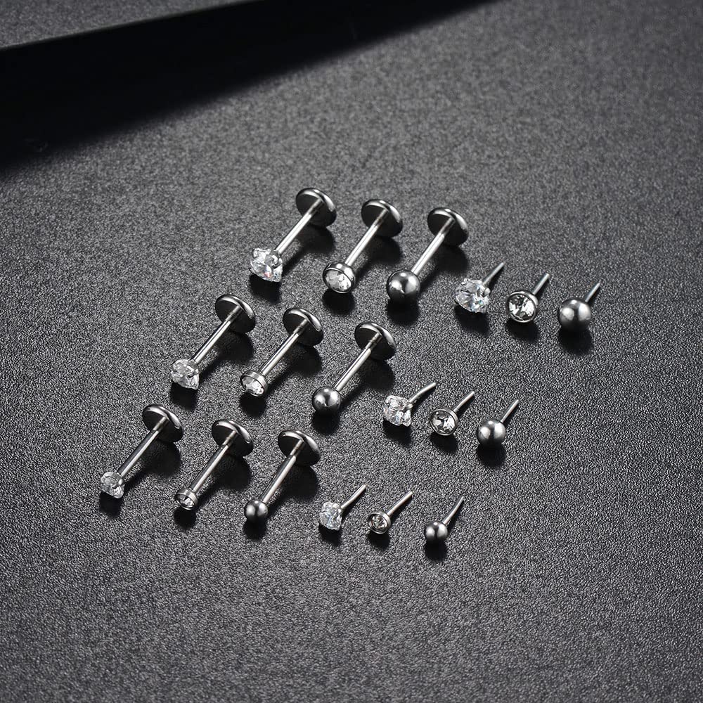 9pcs Threadless Push in nose rings studs for Multiple Piercing,316L Surgical Stainless Steel lip rings studs Labret Jewelry Cartilage Tragus Helix Earrings Studs Monroe Medusa Piercing Jewelry for