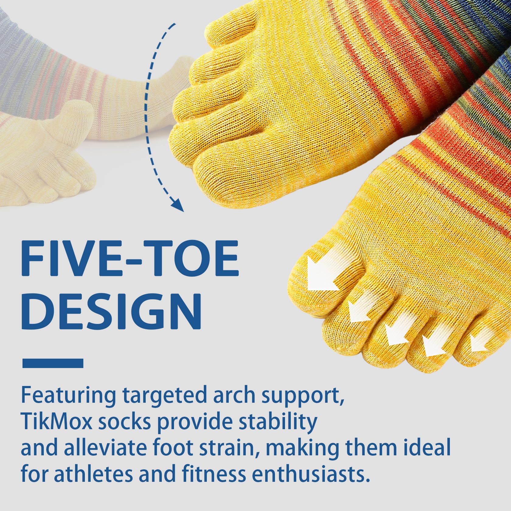 TikMox Crew Toe Sock, Cotton Ankle sock, Arch Support, Running Five-Toe Design for Sports Enthusiasts for Men & Women(3pairs)