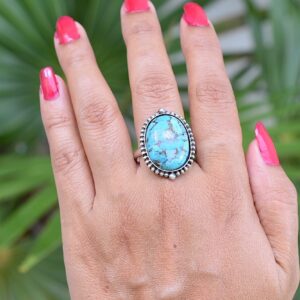 Rekha Gems Blue Copper Turquoise Ring-925 Sterling Silver Ring-Turquoise Jewelry- BTQ-35 (9 US)