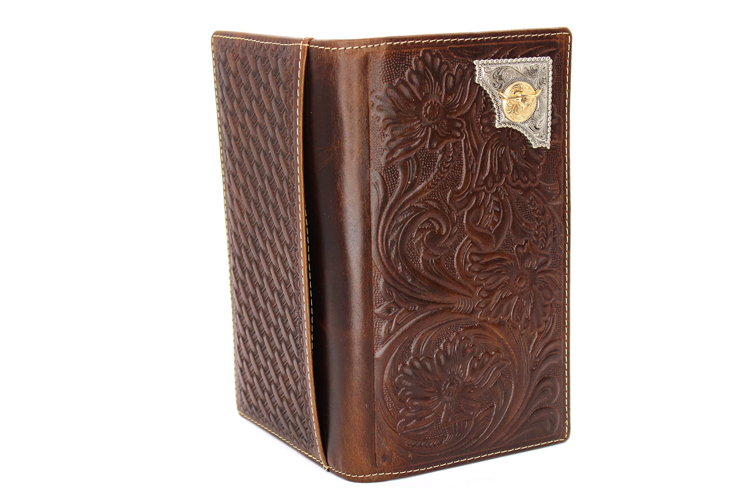 West Star Men Western Wallet Long Bifold Checkbook Style Without Cow Hair Genuine Leather 207A Longhorn Coffee