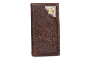 west star men western wallet long bifold checkbook style without cow hair genuine leather 207a longhorn coffee