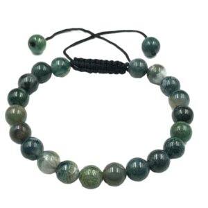 SHNAYA JEWELS AAA MOSS AGATE Natural Healing Power Gemstone Crystal Beads Unisex Adjustable Macrame Bracelets 8mm