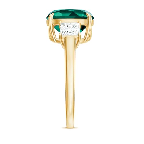 Rosec Jewels Lab Grown Emerald 10mm Cushion Cut Engagement Ring with Moissanite, AAAA Quality, Past Present Future Ring, 14K Yellow Gold, Size:US 7.50