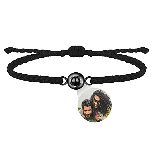 Godchoices Custom Photo Bracelet Personalized Photo Projection, Circle Photo Bracelets with Picture Inside Braided Bracelet for Women/Men Birthday Christmas Gift for Couple/Best Friend