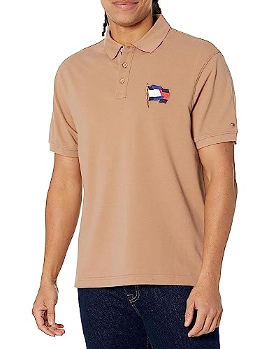 Tommy Hilfiger Mens Wavy Flag Casual Polo Shirt, Basket Brown, Medium US