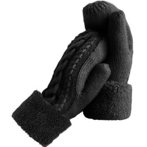 auruza winter warm mittens for women, cozy thick knitted gloves & mittens warm soft lining cold weather accessories gifts (black)